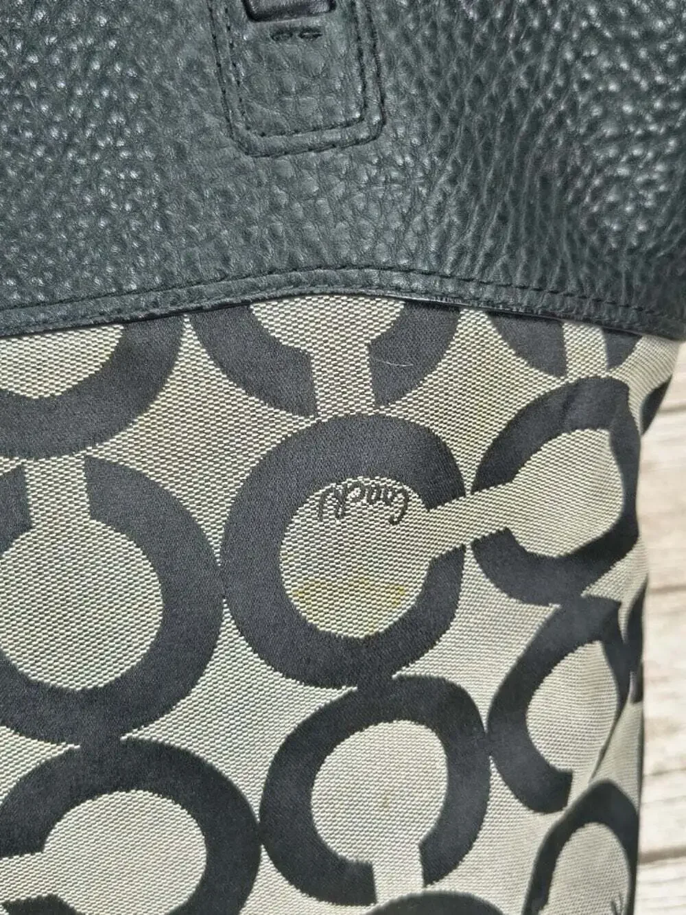 Coach Black & Beige Op Art Signature Canvas Large Tote Bag